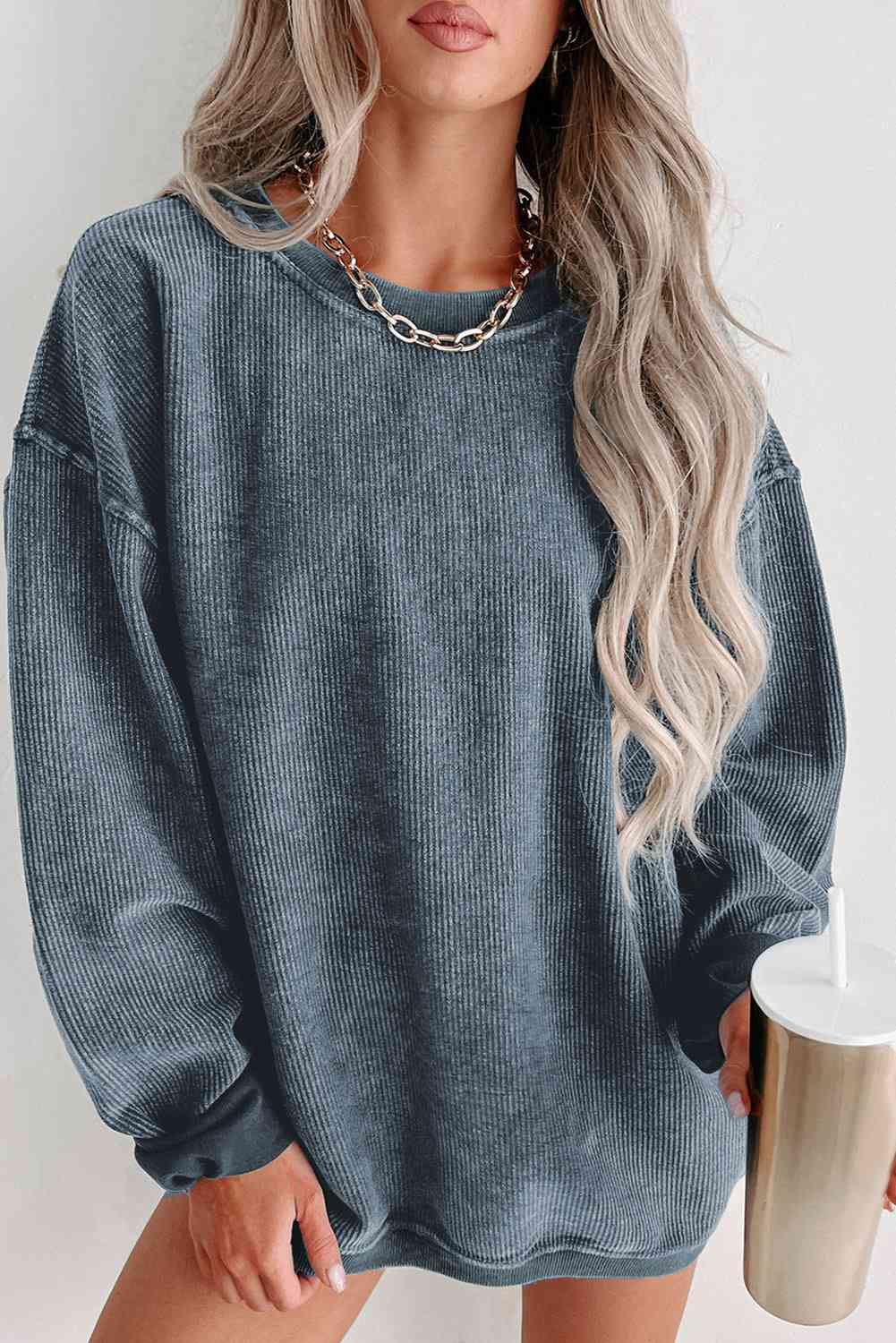 Round Neck Dropped Shoulder Sweatshirt - Create the impossible