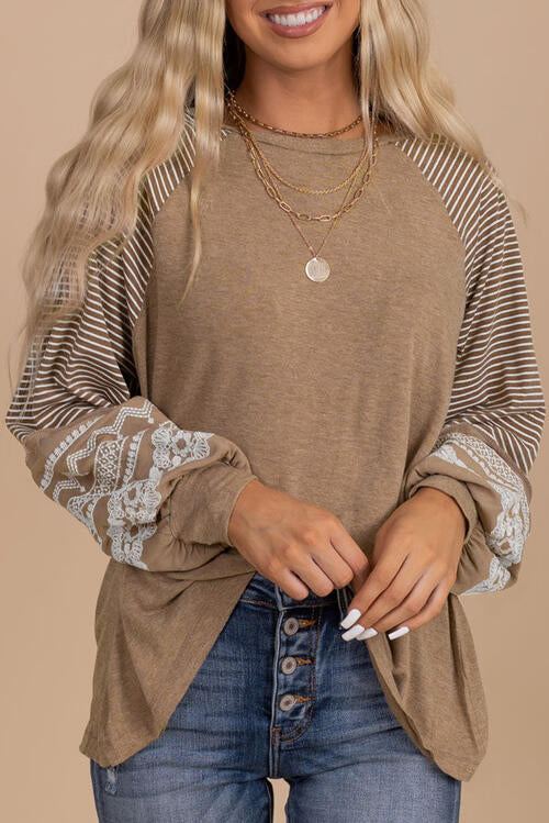 Striped Round Neck Long Sleeve Blouse - Create the impossible