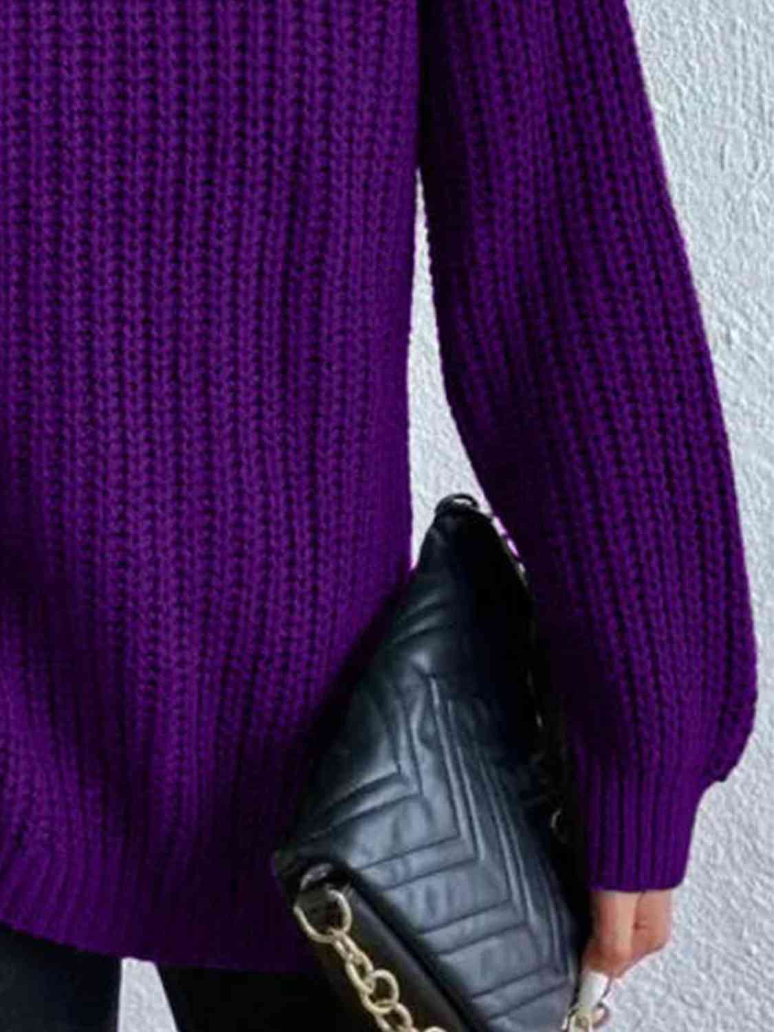 Full Size Turtleneck Rib-Knit Slit Sweater - Create the impossible