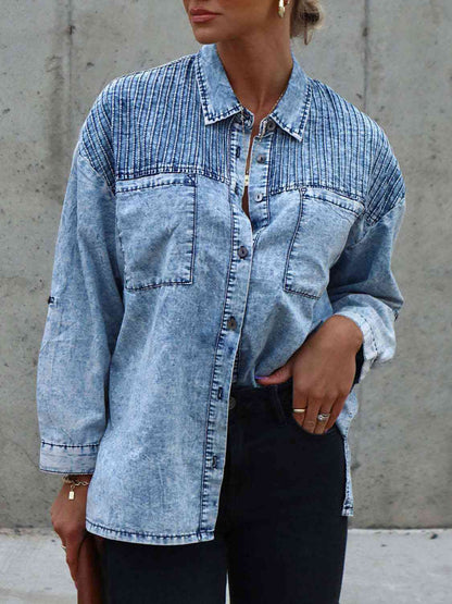 Button Front Collared Denim Jacket