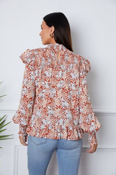 Floral Smocked Lantern Sleeve Ruffled Blouse - Create the impossible