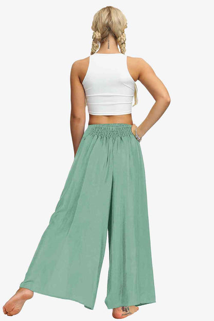 Smocked Split Wide Leg Long Pants