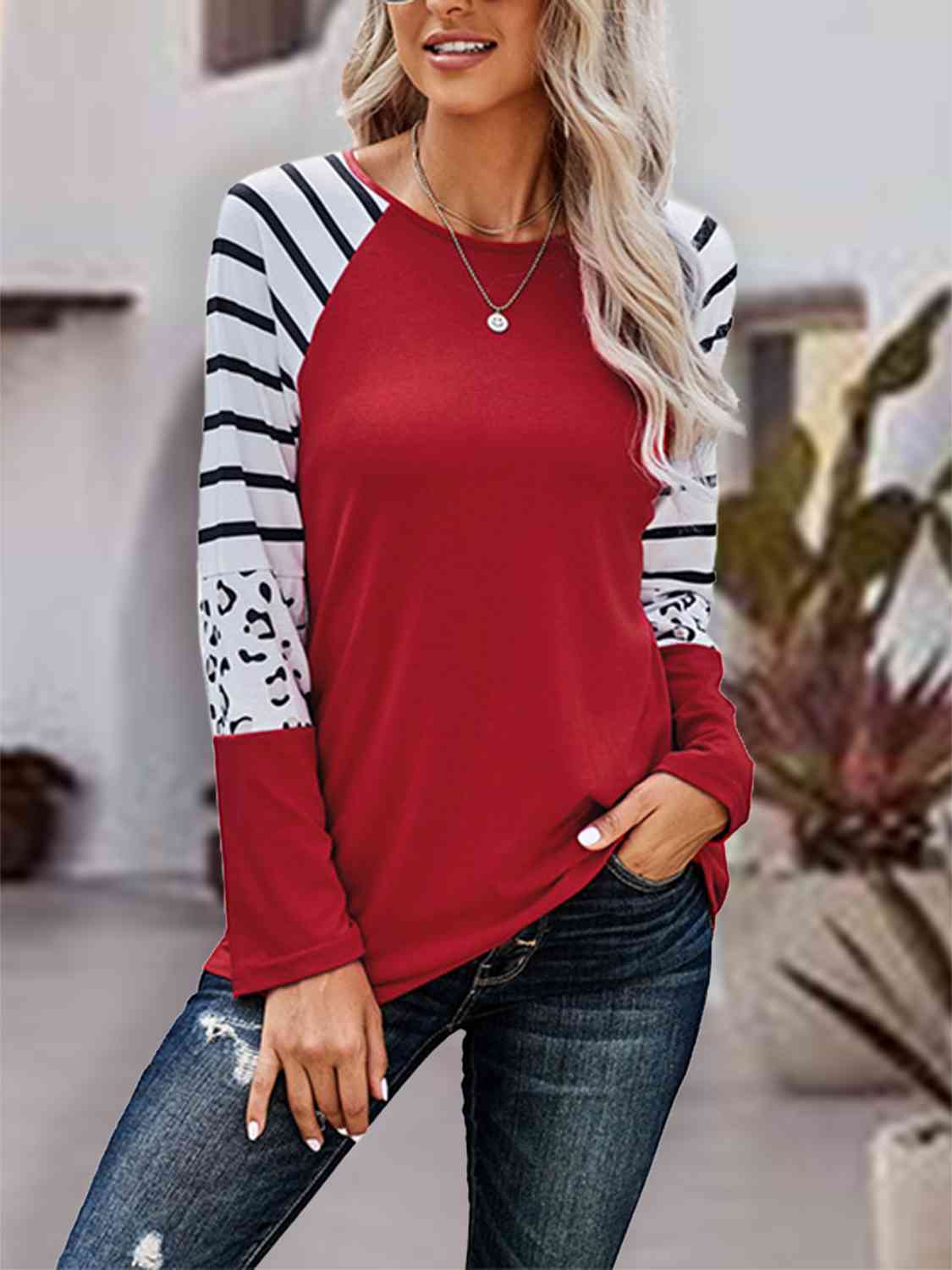 Printed Round Neck Long Sleeve T-Shirt