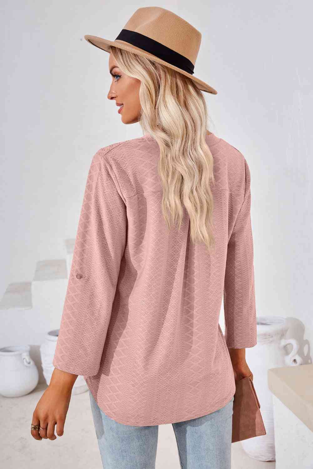 V-Neck Roll-Tap Sleeve Blouse - Create the impossible