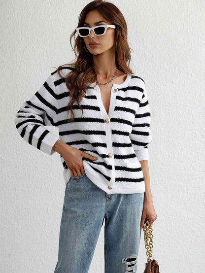 Woven Right Striped Button Front Cardigan