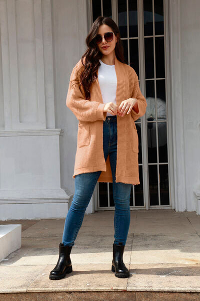 Open Front Long Sleeve Cardigan with Pockets