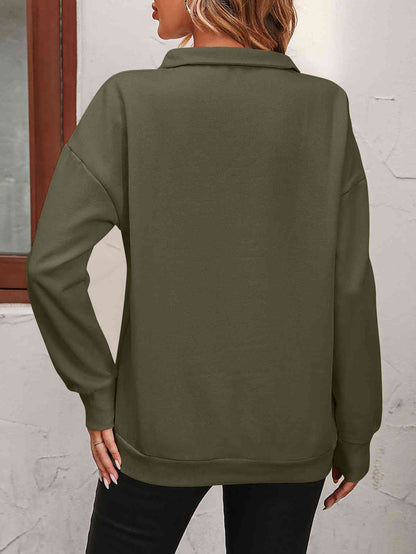 Zip-Up Dropped Shoulder Sweatshirt - Create the impossible