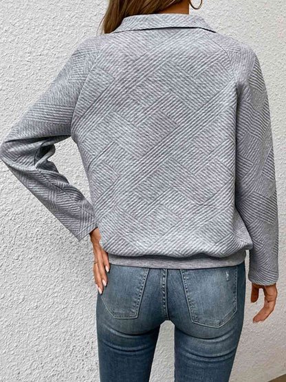 Half Buttoned Collared Neck Sweatshirt with Pocket - Create the impossible