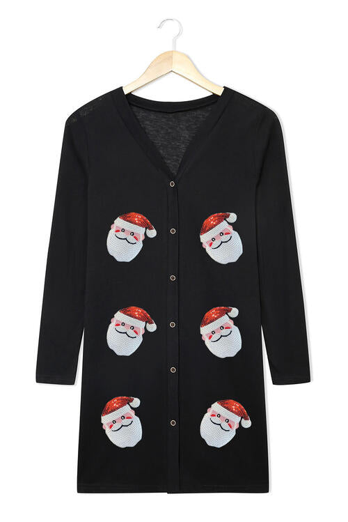 Sequin Santa Button Up Long Sleeve Cardigan - Create the impossible