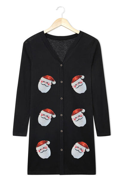 Sequin Santa Button Up Long Sleeve Cardigan - Create the impossible