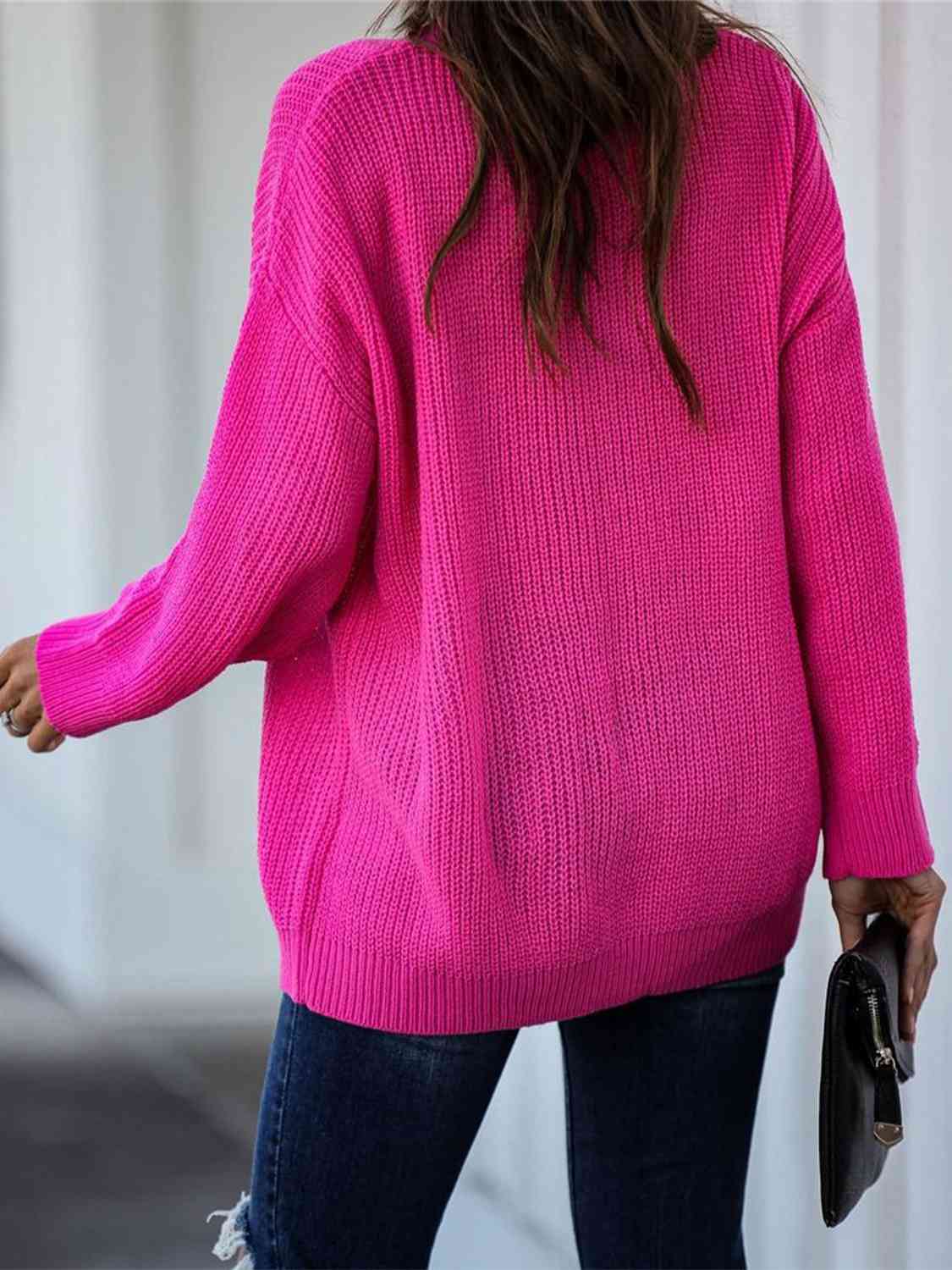 Full Size Cutout V-Neck Rib-Knit Sweater