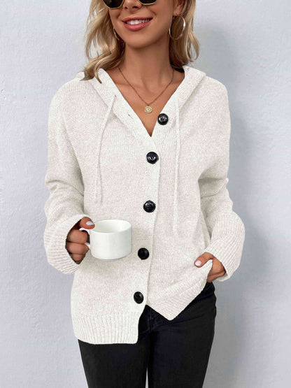 Button-Down Long Sleeve Hooded Sweater - Create the impossible