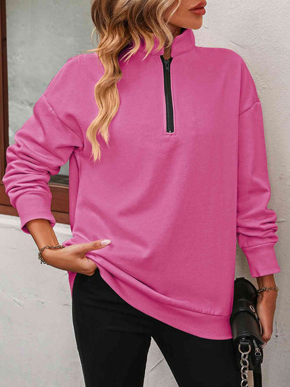 Zip-Up Dropped Shoulder Sweatshirt - Create the impossible