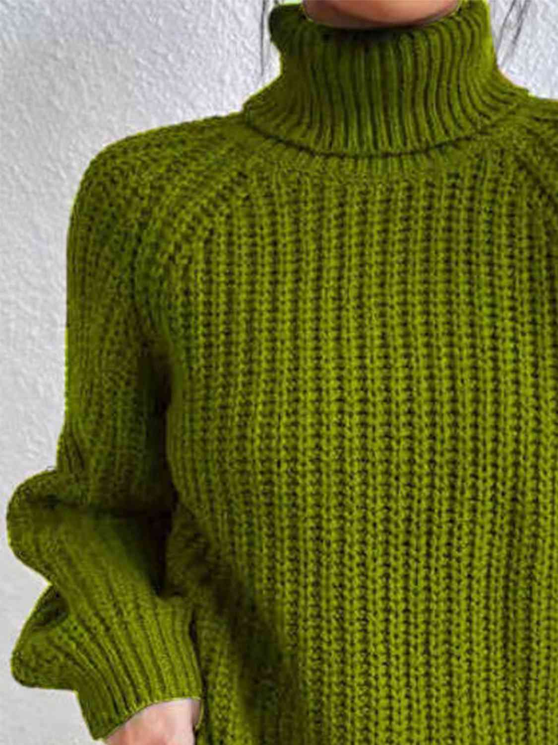 Full Size Turtleneck Rib-Knit Slit Sweater - Create the impossible