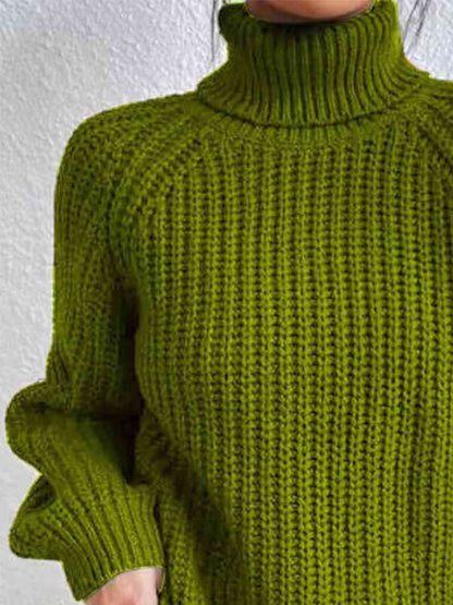 Full Size Turtleneck Rib-Knit Slit Sweater - Create the impossible