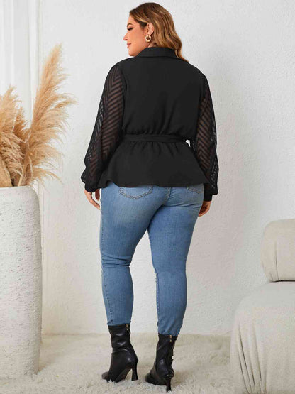 Plus Size Tie Waist Long Sleeve Blouse - Create the impossible