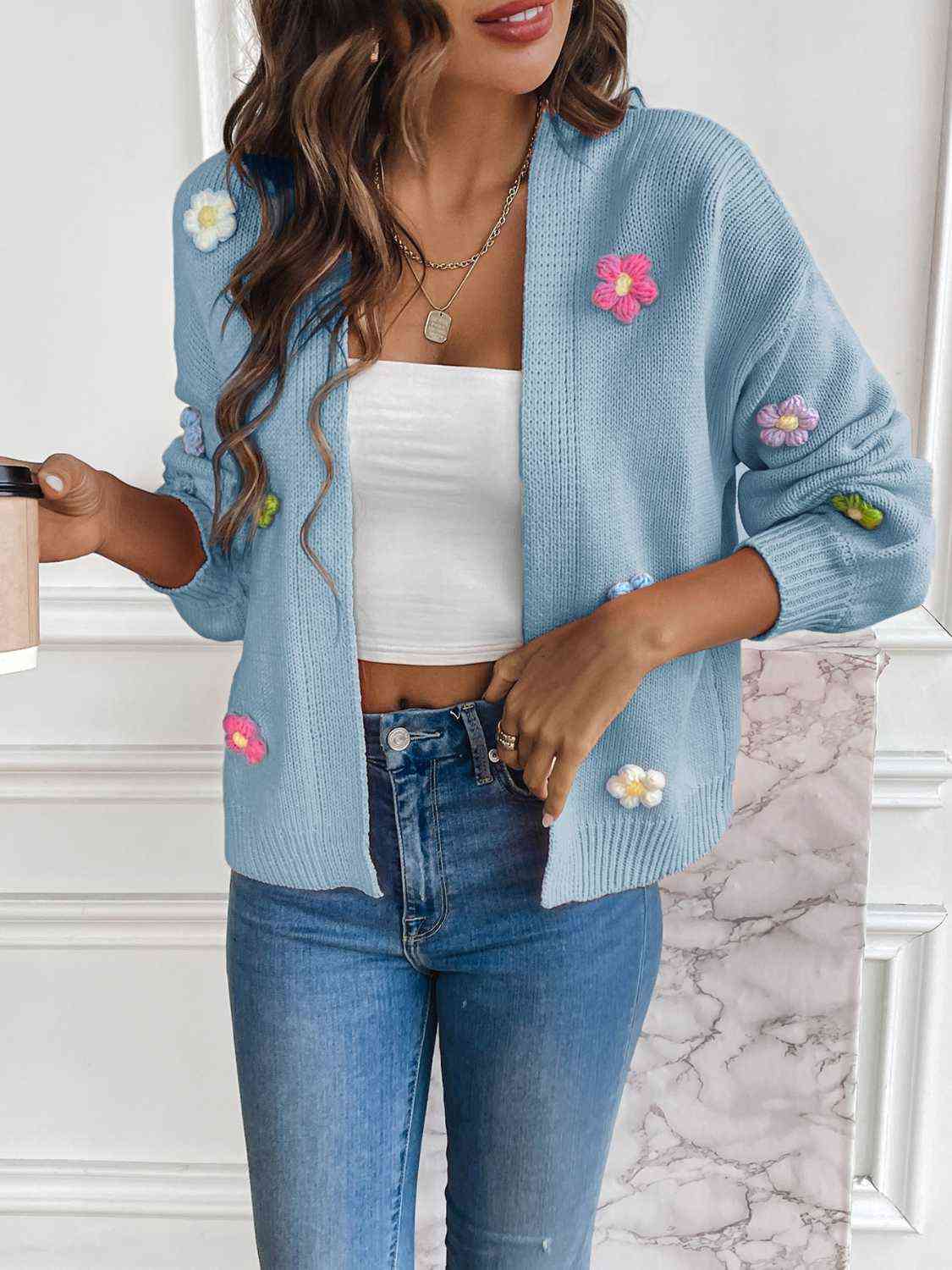 Floral Long Sleeve Open Front Cardigan - Create the impossible