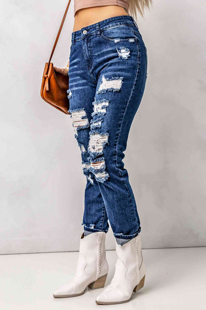 Baeful Distressed High Waist Jeans with Pockets