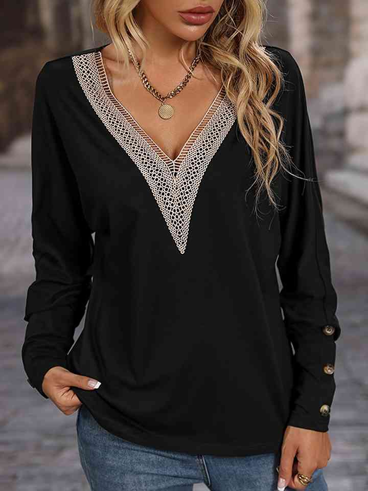 Contrast V-Neck Long Sleeve Top - Create the impossible