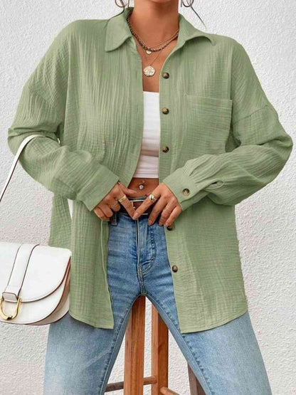 Textured Drop Shoulder Shirt Jacket