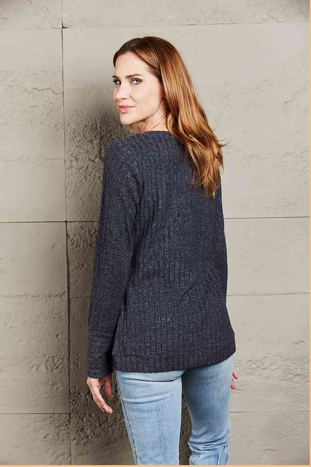 Double Take V-Neck Long Sleeve Ribbed Top - Create the impossible