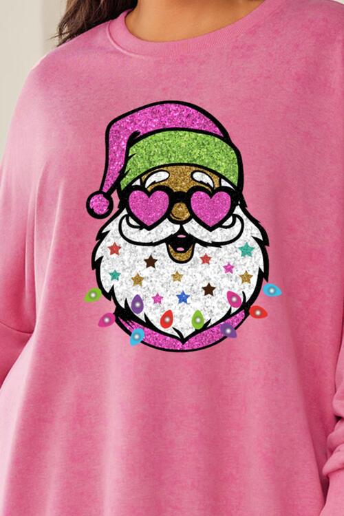 Plus Size Santa Claus Sequin Round Neck Sweatshirt