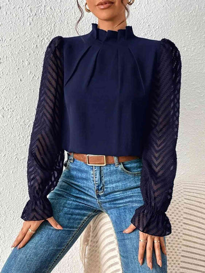 Mock Neck Flounce Sleeve Blouse - Create the impossible