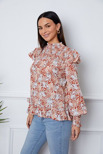 Floral Smocked Lantern Sleeve Ruffled Blouse - Create the impossible