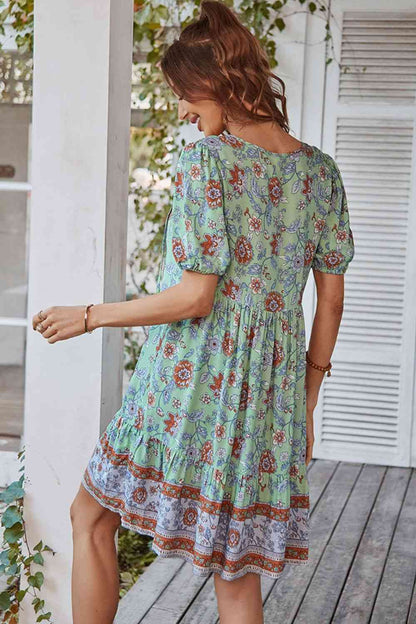 Tie Neck Short Sleeve Mini Dress