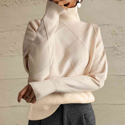 Geometric Turtleneck Long Sleeve Sweater - Create the impossible