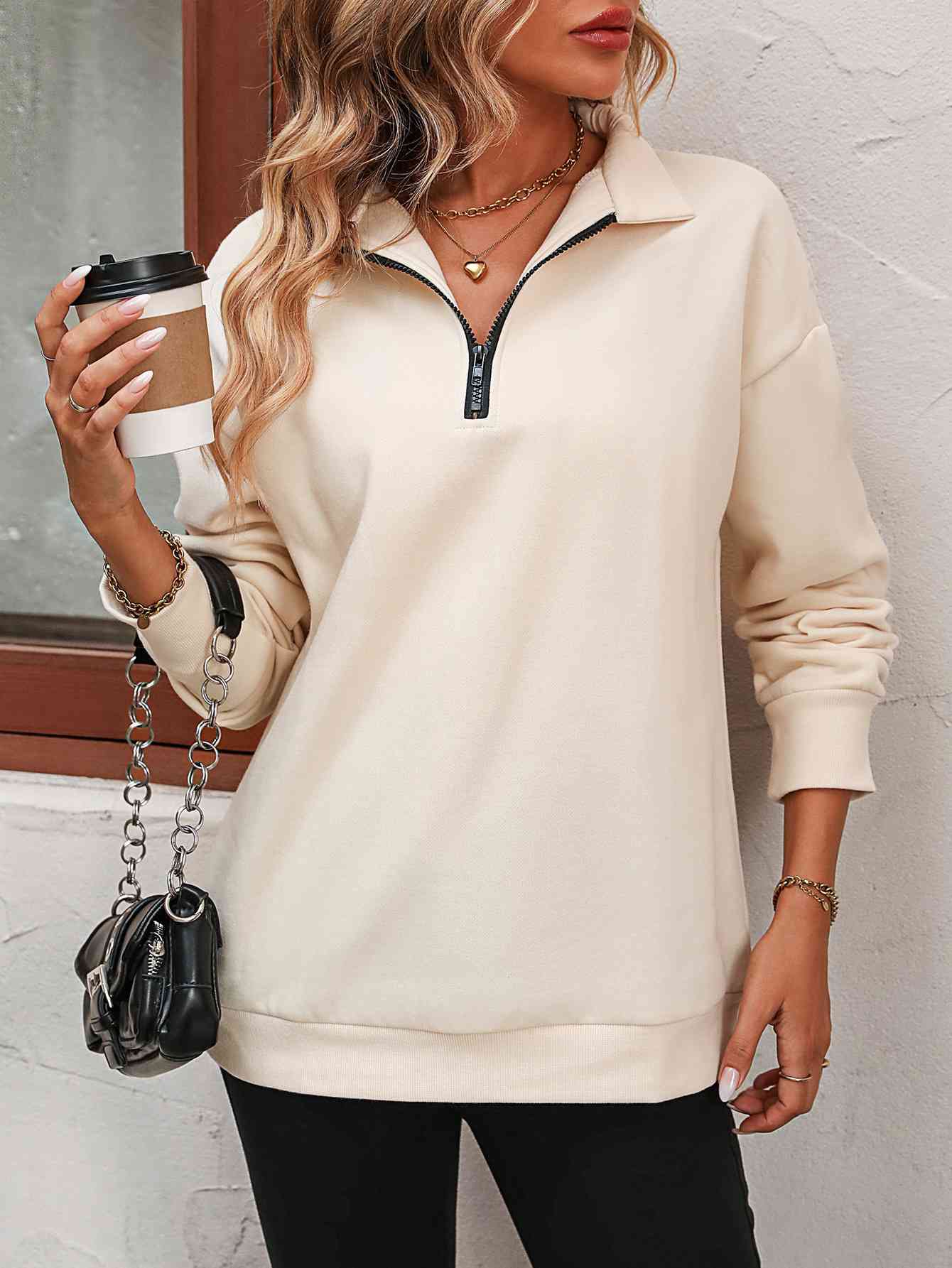 Zip-Up Dropped Shoulder Sweatshirt - Create the impossible