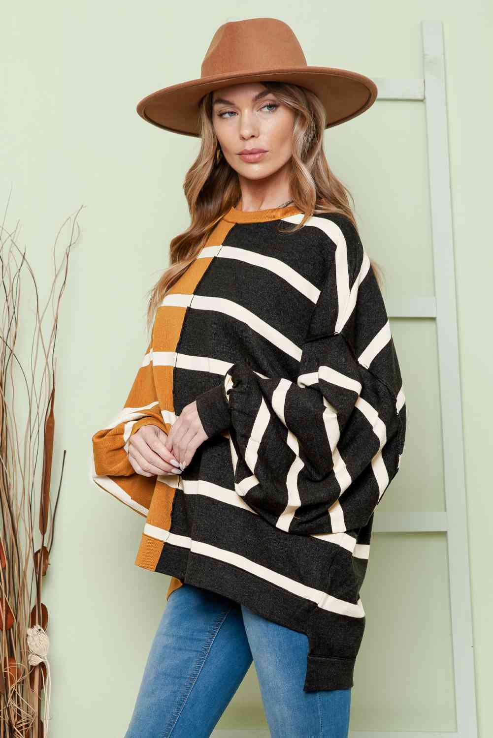 Striped Dropped Shoulder Round Neck Blouse - Create the impossible