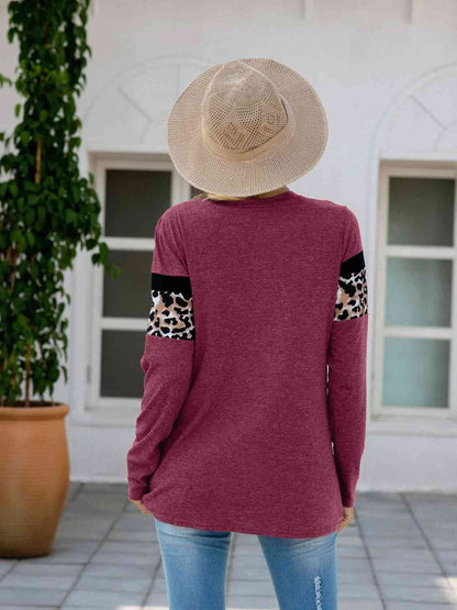 Leopard Round Neck Long Sleeve T-Shirt