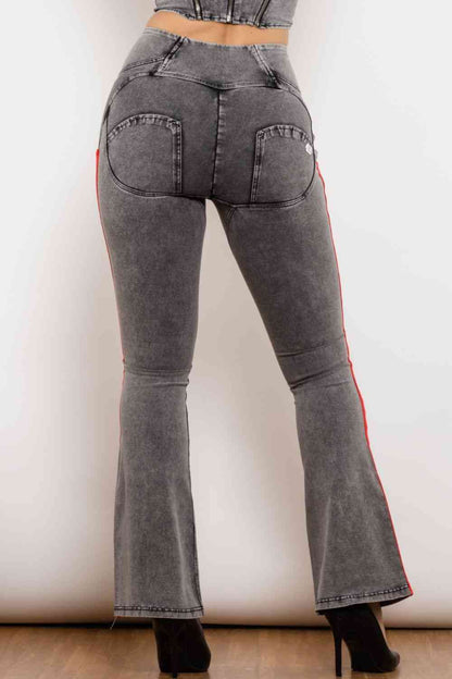 Side Stripe High Waist Zip Closure Jeans