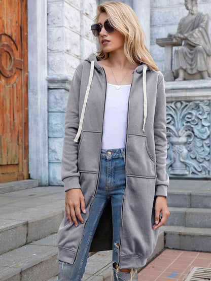 Zip-Up Longline Hoodie with Pockets - Create the impossible