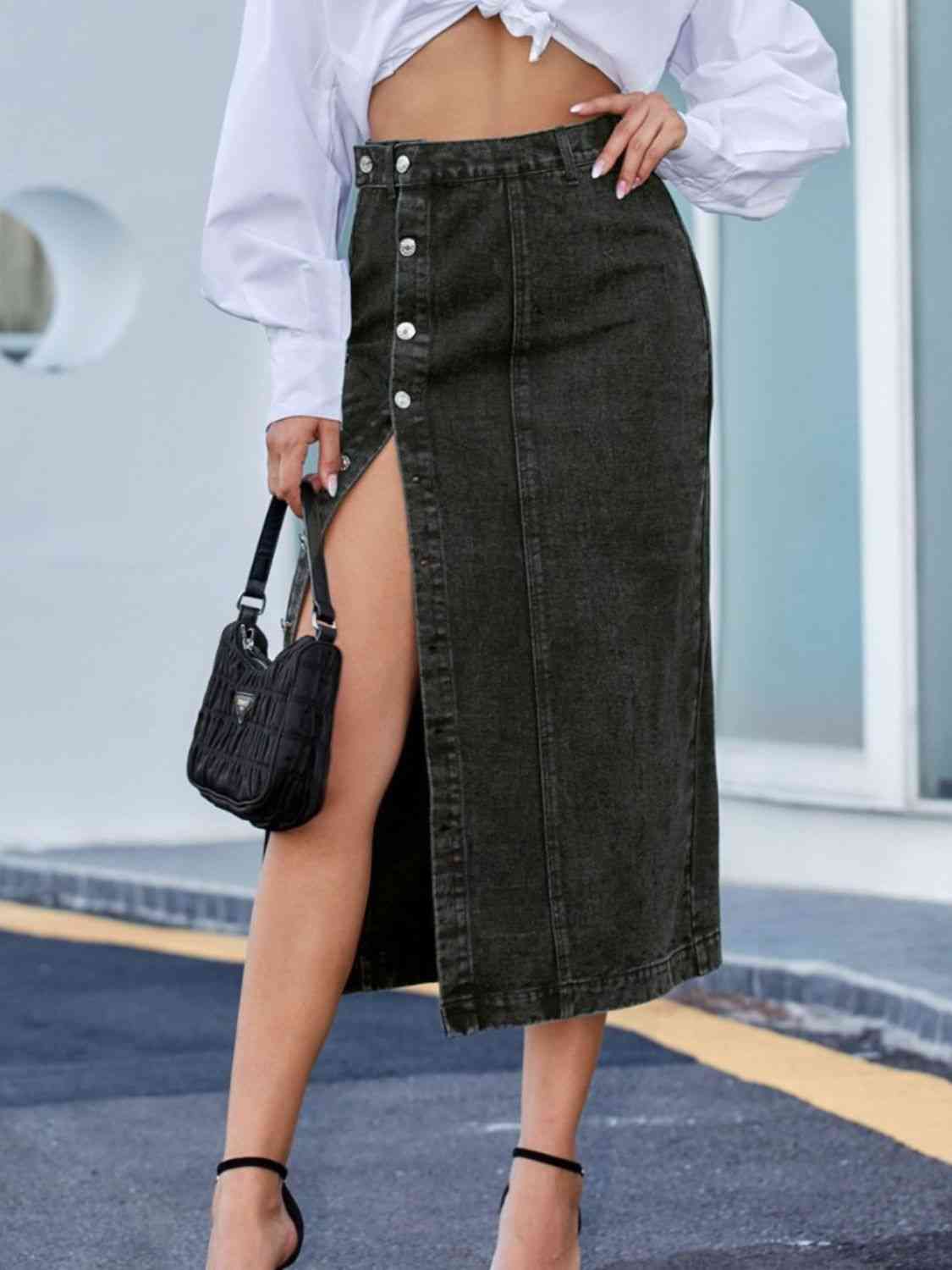 Button Down Denim Skirt - Create the impossible