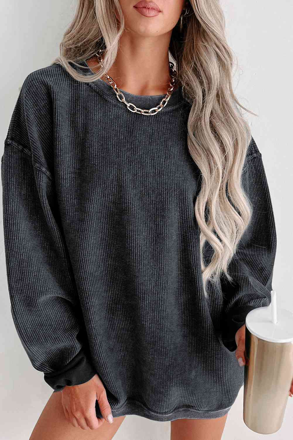 Round Neck Dropped Shoulder Sweatshirt - Create the impossible