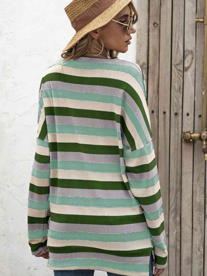 Striped Drop Shoulder Round Neck T-Shirt