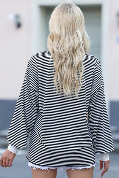 Striped Round Neck Dropped Shoulder Sweatshirt