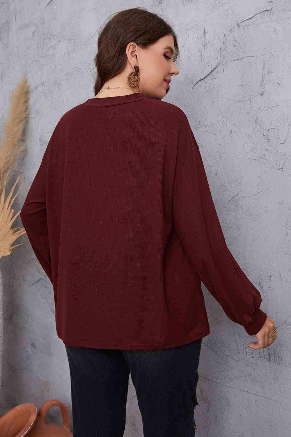 Melo Apparel Plus Size V-Neck Dropped Shoulder Blouse - Create the impossible