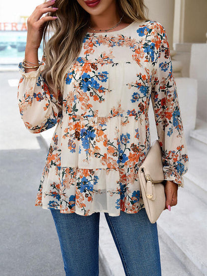 Printed Flounce Sleeve Tiered Blouse - Create the impossible