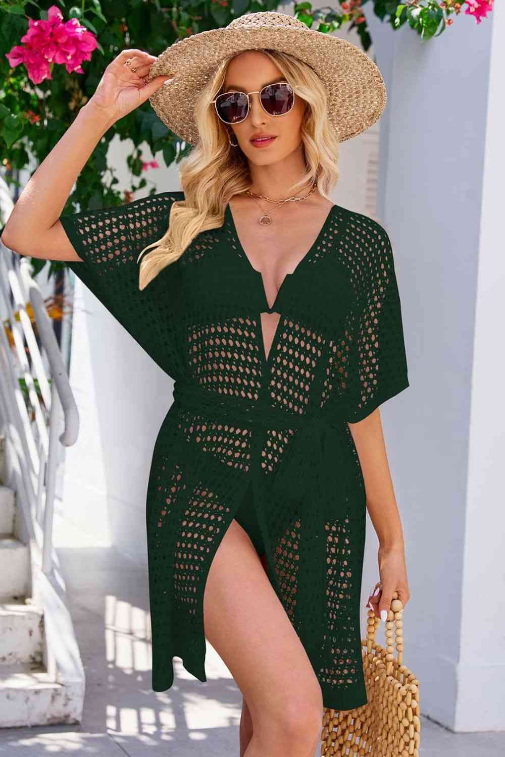 Openwork Tie Waist Cover Up