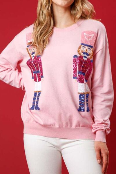 Nutcracker Sequin Round Neck Dropped Shoulder Sweatshirt