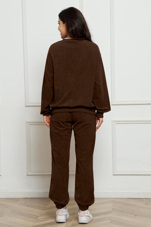 Corduroy Round Neck Sweatshirt and Sweatpants Set - Create the impossible