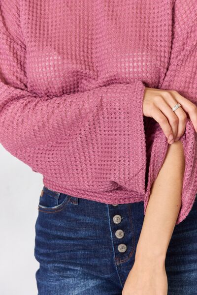 Culture Code Full Size Waffle-Knit Round Neck Long Sleeve Blouse - Create the impossible