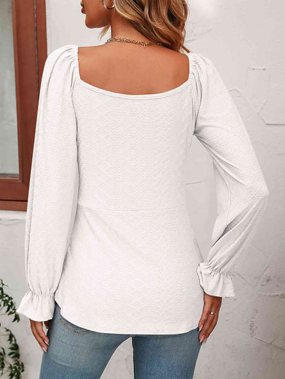 Tie Front V-Neck Puff Sleeve Blouse - Create the impossible