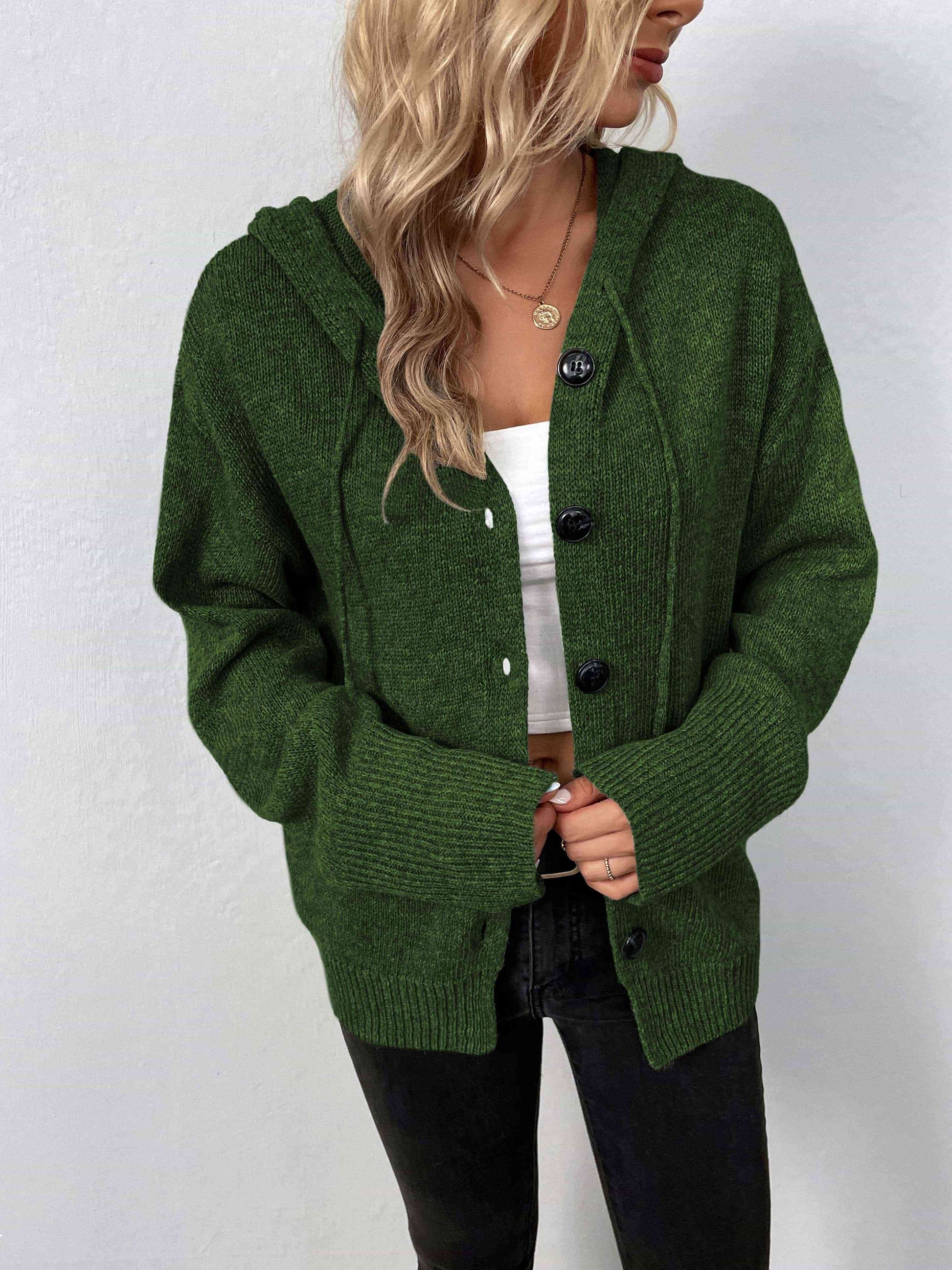 Button-Down Long Sleeve Hooded Sweater - Create the impossible