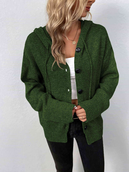 Button-Down Long Sleeve Hooded Sweater - Create the impossible
