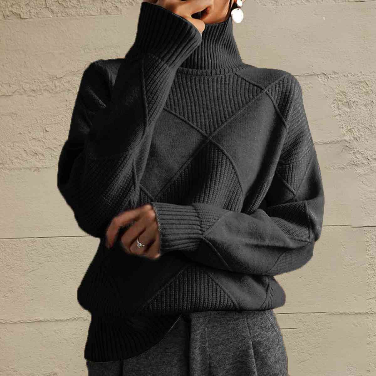 Geometric Turtleneck Long Sleeve Sweater - Create the impossible