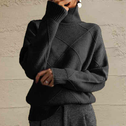 Geometric Turtleneck Long Sleeve Sweater - Create the impossible